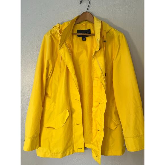 Women's Lands End Yellow Rain Coat Wind Breaker Jacket Coat Size Large - Picture 2 of 6